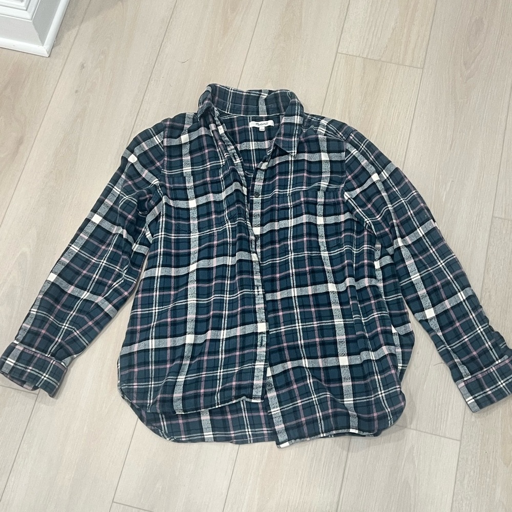 Madewell Navy and Pink Plaid Shirt